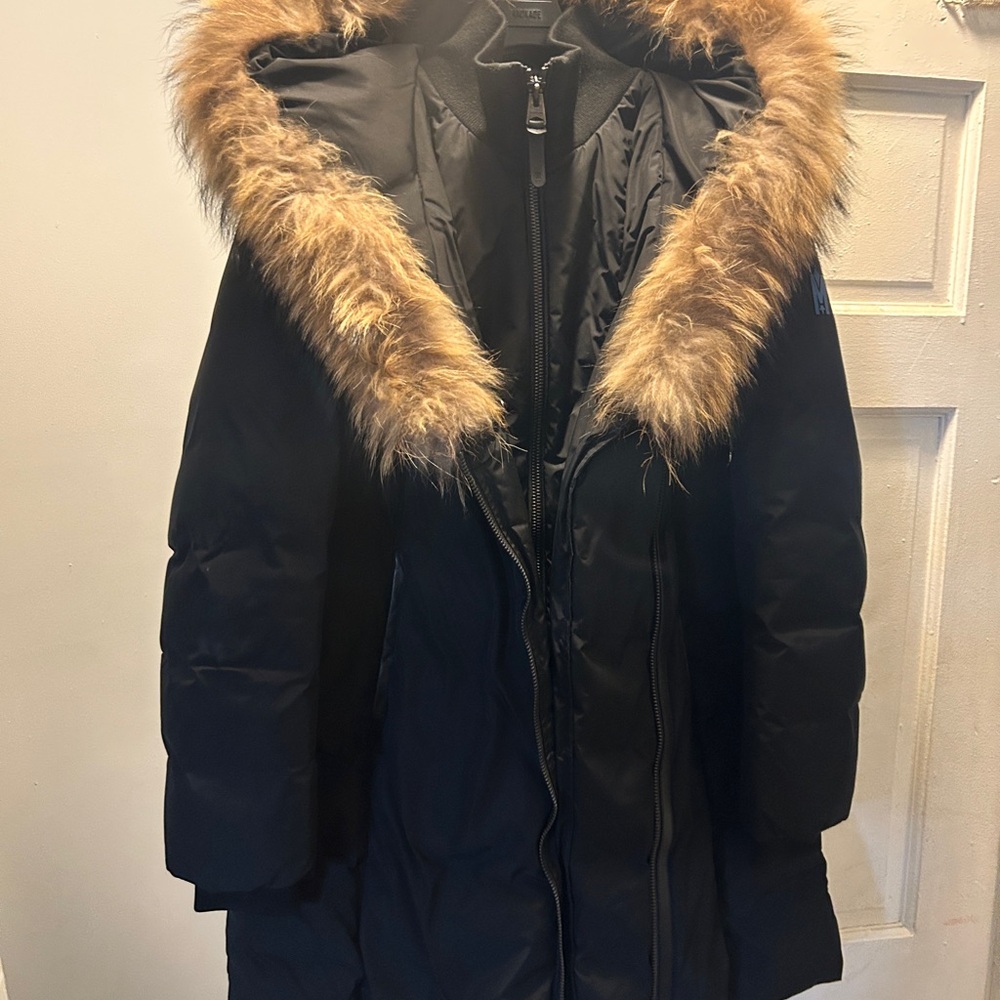 Mackage Black Puffer Coat with Fur Trim